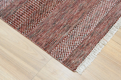 6 X 9 Ft Rust and Beige Handmade Rug for Home Decor, Hand Knotted Floor Area Rug - Indian Art Home Decor