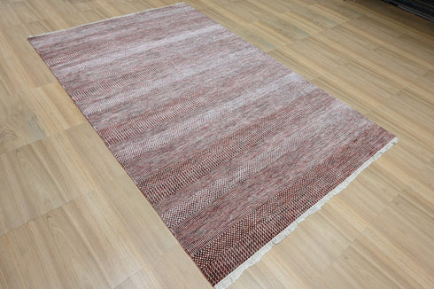 6 X 9 Ft Rust and Beige Handmade Rug for Home Decor, Hand Knotted Floor Area Rug - Indian Art Home Decor