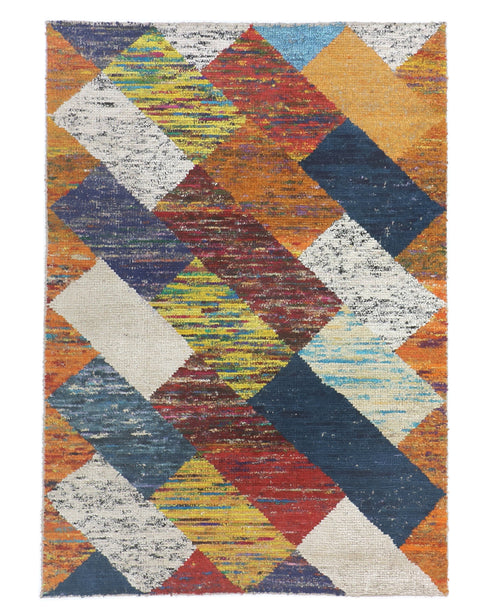 4 X 6 Ft Indian Hand Woven Multi Color Contemporary Indoor Wool Rug #HomeDecor #LivingRug - Home Decor