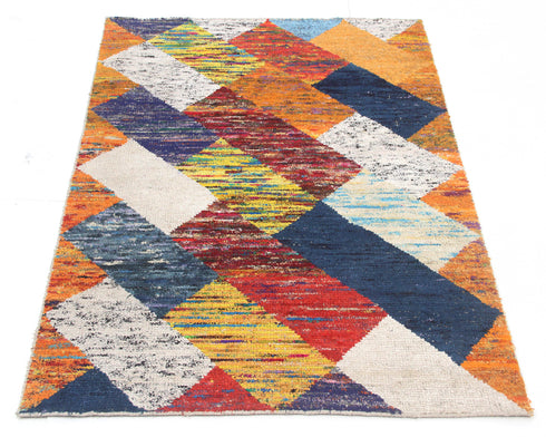4 X 6 Ft Indian Hand Woven Multi Color Contemporary Indoor Wool Rug #HomeDecor #LivingRug - Home Decor