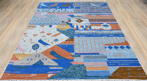 9 X 12 Feet Indian Hand Knotted Contemporary Multi Color Abstract Design Floor Area Rug #IndoorRug #LivingRug #WoolRug #SoftRug