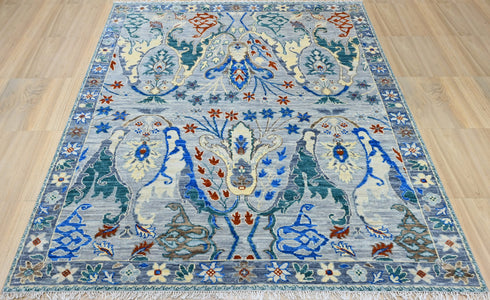 8 X 10 Feet Wool Area Rug, Hand Knot Oushak Rug, Indoor Floor Covering Rug, Contemporary Rug, Indian Handmade Carpet Home Decor