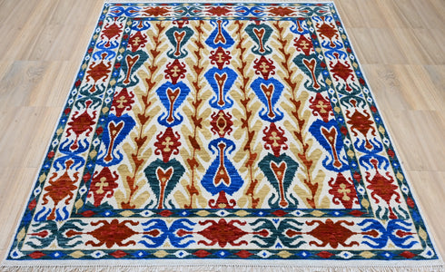 8 X 10 Ft Indian Hand Knotted Multi Color Abstract Pattern Design Area Rug #WoolRug Home Decor