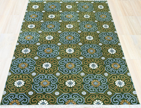6 X 9 Ft Flower Design Indian Hand Knotted Contemporary Area Rug Home Decor #100%HandMadeRug #OrientalRug #IndoorRoomRug