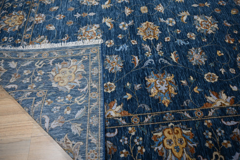 9 X 9 Ft Square Hand Knotted Indoor Blue and Gold Color Contemporary Area Rug Home Decor #100%HANDMADERUG #LOOMTOROOMRUG