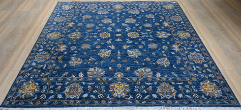 9 X 9 Ft Square Hand Knotted Indoor Blue and Gold Color Contemporary Area Rug Home Decor #100%HANDMADERUG #LOOMTOROOMRUG