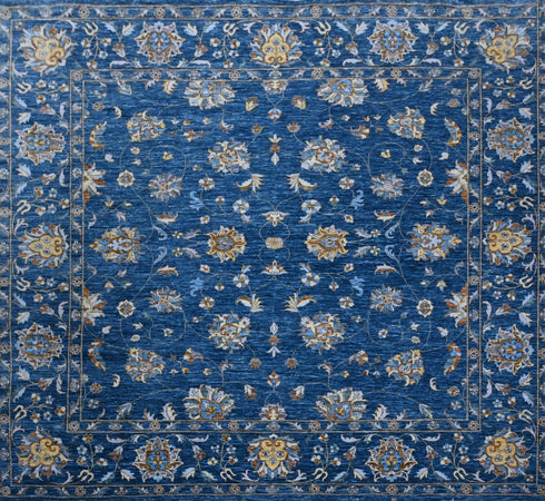 9 X 9 Ft Square Hand Knotted Indoor Blue and Gold Color Contemporary Area Rug Home Decor #100%HANDMADERUG #LOOMTOROOMRUG