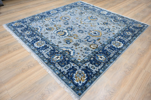 9 X 9 Ft Square Hand Knotted Blue and Grey Color Indoor Contemporary Area Rug Home Decor #100%HANDMADERUG #LOOMTOROOMRUG