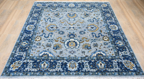 9 X 9 Ft Square Hand Knotted Blue and Grey Color Indoor Contemporary Area Rug Home Decor #100%HANDMADERUG #LOOMTOROOMRUG