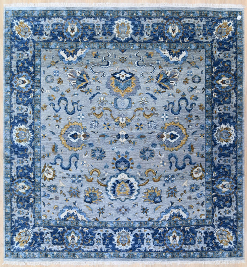 9 X 9 Ft Square Hand Knotted Blue and Grey Color Indoor Contemporary Area Rug Home Decor #100%HANDMADERUG #LOOMTOROOMRUG