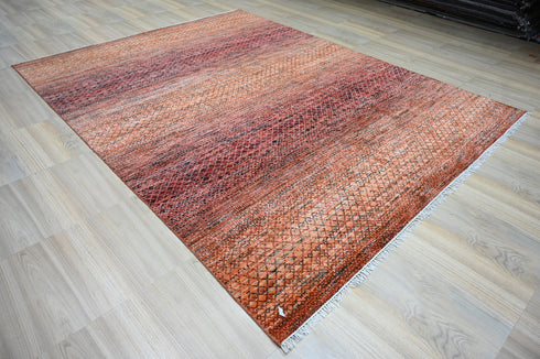 9 X 12 Ft Indoor Area Rug, Hand Knotted Rust Color Rug, Modern Rug, Contemporary Rug, Abstract Rug, Indian Handmade Rug Home Decor