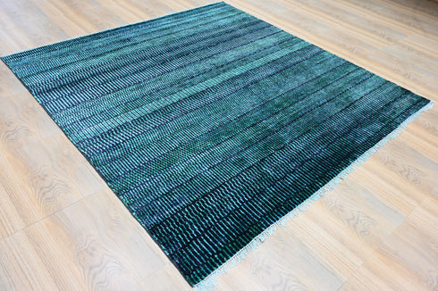 8 x 8 Ft Square Indian Hand Knotted Sky Blue Contemporary Style Indoor Wool Area Rug #LivingRug #100%HANDMADERUG