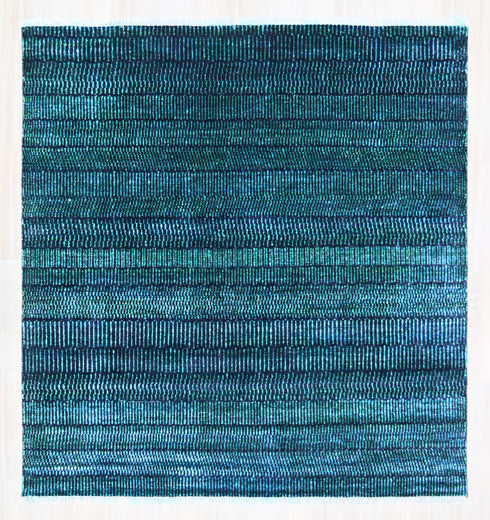 8 x 8 Ft Square Indian Hand Knotted Sky Blue Contemporary Style Indoor Wool Area Rug #LivingRug #100%HANDMADERUG