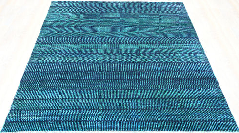 8 x 8 Ft Square Indian Hand Knotted Sky Blue Contemporary Style Indoor Wool Area Rug #LivingRug #100%HANDMADERUG