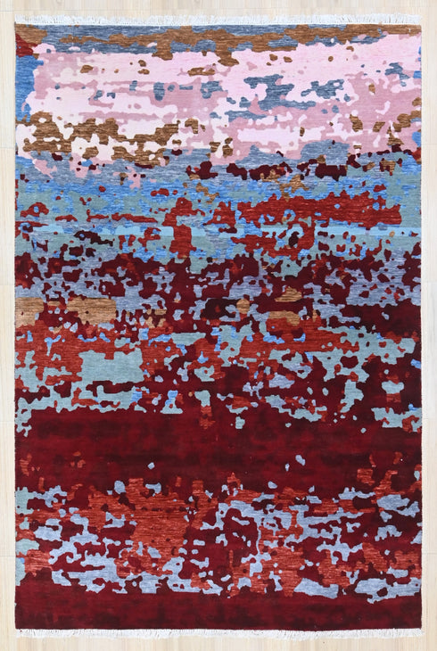 6 X 9 Ft Indian Hand Knotted Contemporary Indoor Area Rug #WoolRug #LivingRug Home Decor - 100%HANDMADERUG