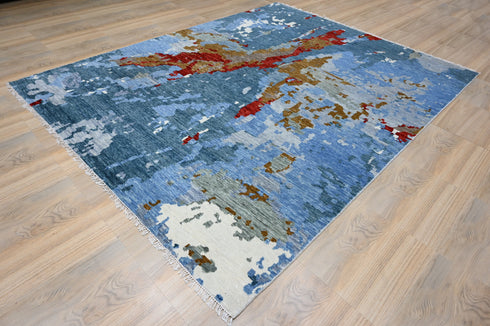 9 X 12 Ft Indoor Area Rug, Multi Color Abstract Design Rug, Indian Hand Knotted Rug, Oriental Rug, Living Floor Rug Home Decor