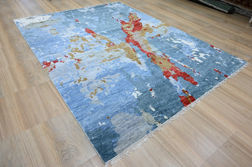 9 X 12 Ft Indoor Area Rug, Multi Color Abstract Design Rug, Indian Hand Knotted Rug, Oriental Rug, Living Floor Rug Home Decor