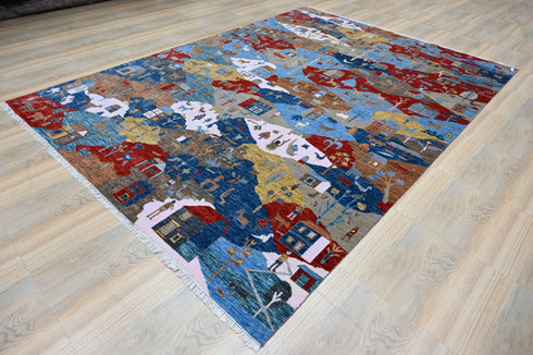 10 X 14 Ft Hand Knotted Area Rug, Indoor Oriental Rug, Contemporary Style Multi Color Rug, Abstract Design Home & Living Rug Home Decor