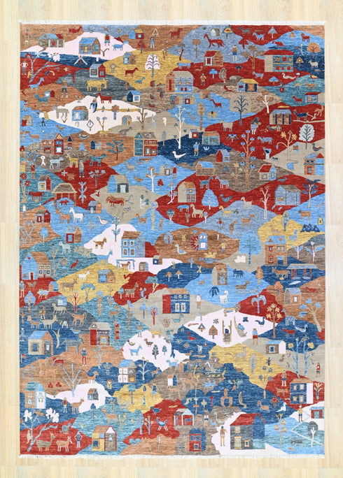 10 X 14 Ft Hand Knotted Area Rug, Indoor Oriental Rug, Contemporary Style Multi Color Rug, Abstract Design Home & Living Rug Home Decor