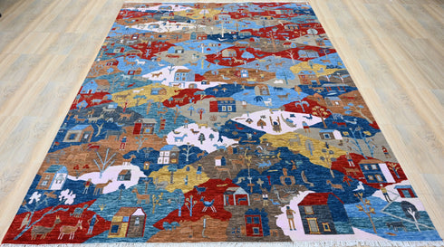 10 X 14 Ft Hand Knotted Area Rug, Indoor Oriental Rug, Contemporary Style Multi Color Rug, Abstract Design Home & Living Rug Home Decor