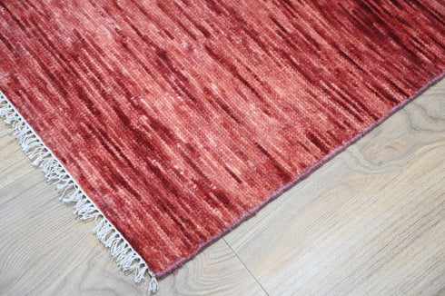 8 X 10 Feet Wool Area Rug, Red Color Hand Knot Rug, Indoor Floor Covering Rug, Contemporary Rug, Indian Handmade Carpet Home Decor