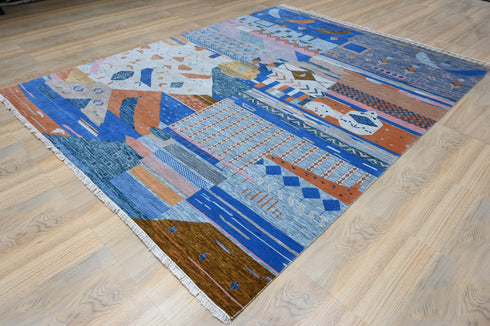9 X 12 Feet Indian Hand Knotted Contemporary Multi Color Abstract Design Floor Area Rug #IndoorRug #LivingRug #WoolRug #SoftRug