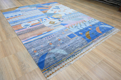 9 X 12 Feet Indian Hand Knotted Contemporary Multi Color Abstract Design Floor Area Rug #IndoorRug #LivingRug #WoolRug #SoftRug