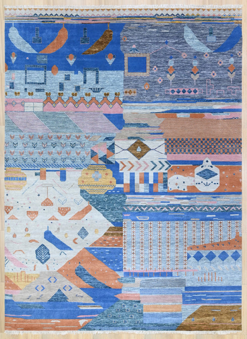 9 X 12 Feet Indian Hand Knotted Contemporary Multi Color Abstract Design Floor Area Rug #IndoorRug #LivingRug #WoolRug #SoftRug