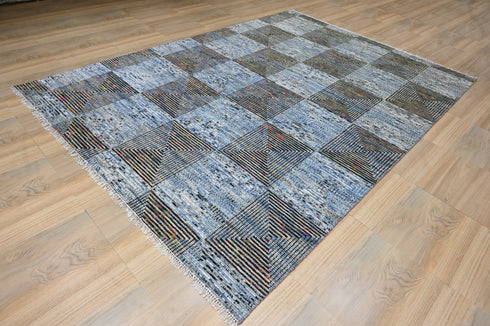 9 X 12 Ft Indoor Area Rug, Contemporary Grey and Rust Color Rug, Hand Knotted Oriental Rug, Home Interior Design Rug, Indoor Rug - Home Decor