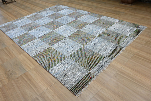 9 X 12 Ft Indoor Area Rug, Contemporary Grey and Rust Color Rug, Hand Knotted Oriental Rug, Home Interior Design Rug, Indoor Rug - Home Decor