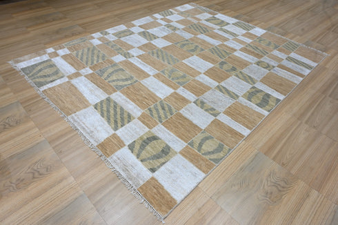 8 X 10 Indian Hand Knotted Abstract Pattern Design Area Rug #WoolRug Home Decor