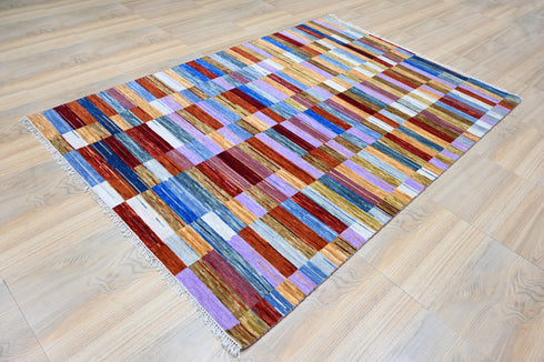 6 X 9 Ft Indoor Area Rug, Abstract Rug, Hand Knotted Multi Color Contemporary Rug, Indian Handmade Rug, Floor Carpet - 100%HANDMADERUG