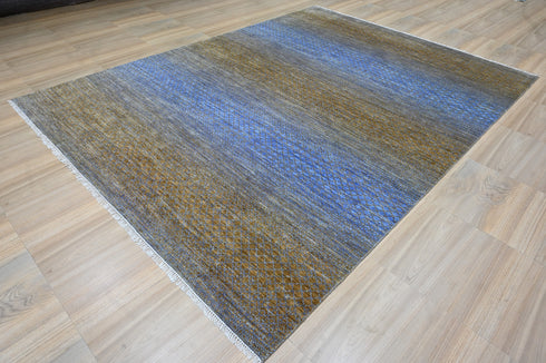 9 X 12 Ft Indoor Area Rug, Hand Knotted Gold and Blue Color Rug, Modern Rug, Contemporary Rug, Abstract Rug, Indian Handmade Rug Home Decor