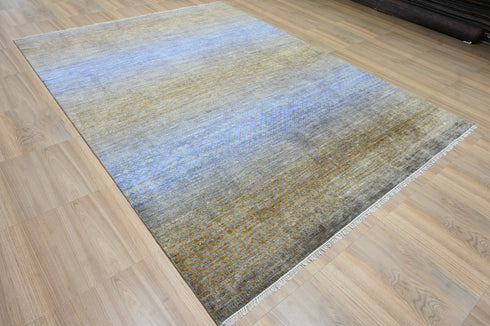 9 X 12 Ft Indoor Area Rug, Hand Knotted Gold and Blue Color Rug, Modern Rug, Contemporary Rug, Abstract Rug, Indian Handmade Rug Home Decor