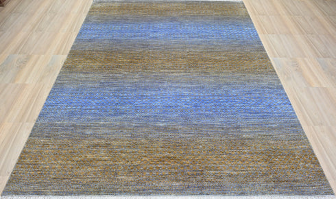 9 X 12 Ft Indoor Area Rug, Hand Knotted Gold and Blue Color Rug, Modern Rug, Contemporary Rug, Abstract Rug, Indian Handmade Rug Home Decor