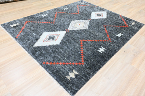 8 X 10 Ft High Pile Charcoal and Grey Contemporary Style Indian Rug, Fine Hand Knotted Floor Rug #Home Decor #WoolRug #LivingAreaRug #AbstractRug - 100%HANDMADERUG