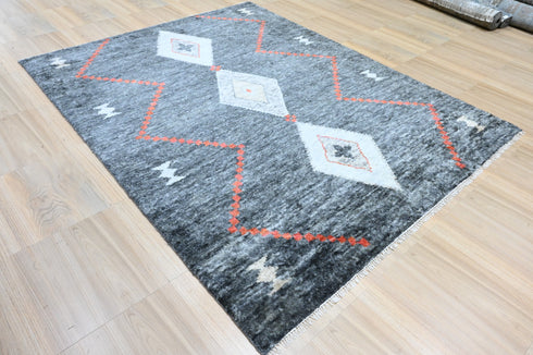 8 X 10 Ft High Pile Charcoal and Grey Contemporary Style Indian Rug, Fine Hand Knotted Floor Rug #Home Decor #WoolRug #LivingAreaRug #AbstractRug - 100%HANDMADERUG