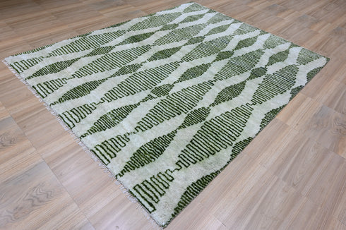 8 X 10 Ft High Pile Contemporary Style Green and Beige Color Indian Rug, Fine Hand Knotted Floor Rug #Home Decor #WoolRug #LivingAreaRug #AbstractRug - 100%HANDMADERUG