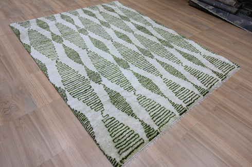 8 X 10 Ft High Pile Contemporary Style Green and Beige Color Indian Rug, Fine Hand Knotted Floor Rug #Home Decor #WoolRug #LivingAreaRug #AbstractRug - 100%HANDMADERUG