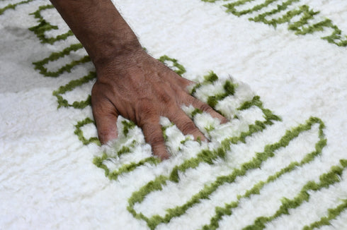 8 X 10 Ft High Pile Contemporary Style Green and Beige Color Indian Rug, Fine Hand Knotted Floor Rug #Home Decor #WoolRug #LivingAreaRug #AbstractRug - 100%HANDMADERUG