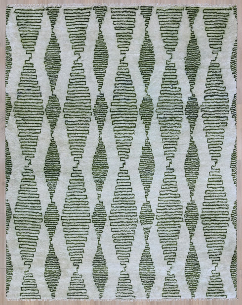 8 X 10 Ft High Pile Contemporary Style Green and Beige Color Indian Rug, Fine Hand Knotted Floor Rug #Home Decor #WoolRug #LivingAreaRug #AbstractRug - 100%HANDMADERUG