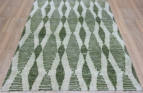 8 X 10 Ft High Pile Contemporary Style Green and Beige Color Indian Rug, Fine Hand Knotted Floor Rug #Home Decor #WoolRug #LivingAreaRug #AbstractRug - 100%HANDMADERUG