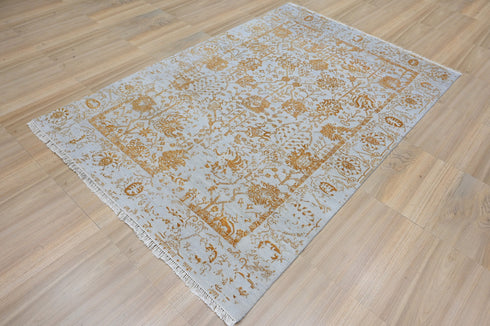 6x9 Light Grey and Gold with High and Low Design Traditional Oriental Area Rug