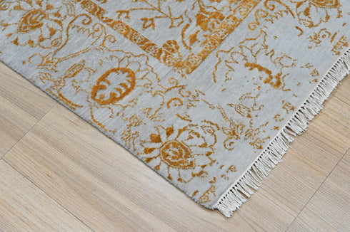 6x9 Light Grey and Gold with High and Low Design Traditional Oriental Area Rug