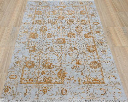 6x9 Light Grey and Gold with High and Low Design Traditional Oriental Area Rug