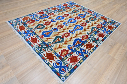 8 X 10 Ft Indian Hand Knotted Multi Color Abstract Pattern Design Area Rug #WoolRug Home Decor
