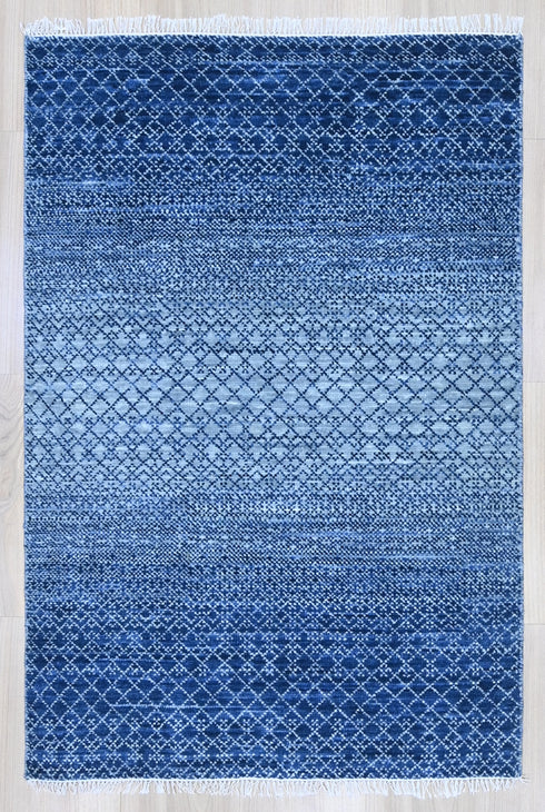 4 X 6 Ft Indian Hand Knotted Blue and Beige Contemporary Indoor Floor Area Rug #WoolRug #IndoorRug #LivingRoomRug #LoomtoRoom