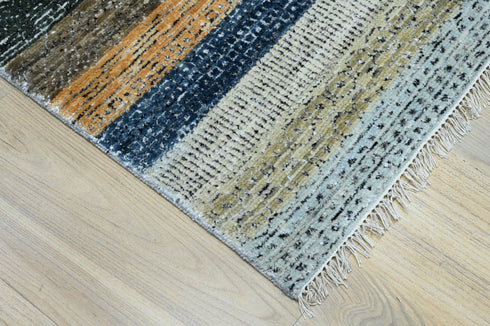 Hand-Knotted Textured Stripe Rug 10x14 ft | Versatile Neutral & Blue Palette for Modern Interiors