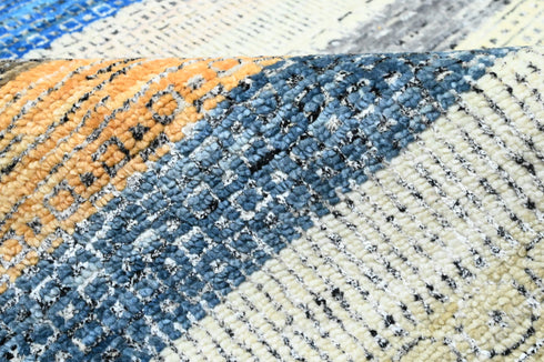 Hand-Knotted Textured Stripe Rug 10x14 ft | Versatile Neutral & Blue Palette for Modern Interiors