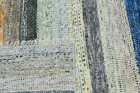 Hand-Knotted Textured Stripe Rug 10x14 ft | Versatile Neutral & Blue Palette for Modern Interiors